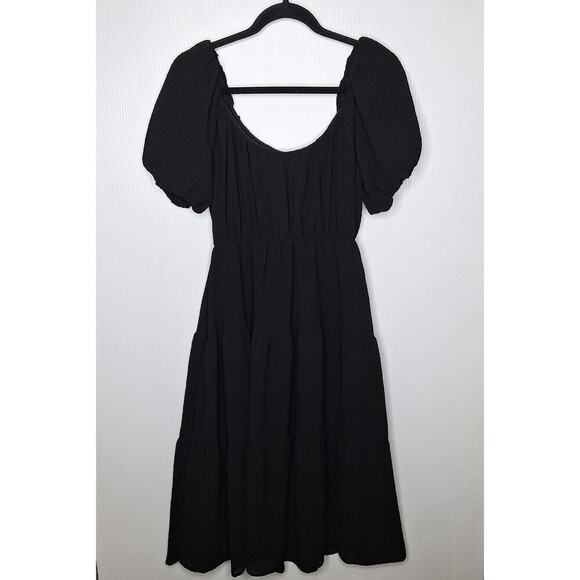 ASTR The Label Smocked Tiered Dress Midi Peasant Puff Sleeve Cottage Medium - Picture 10 of 11